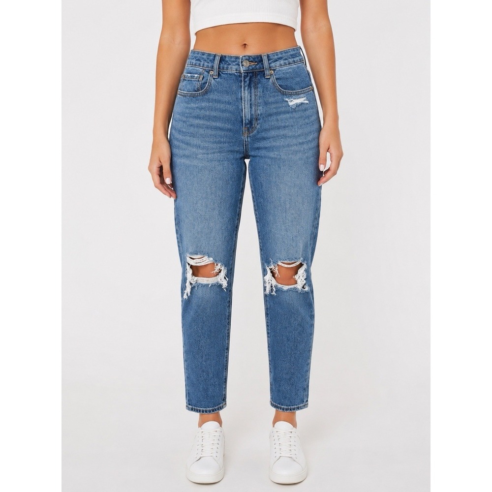 American Eagle Mom Jeans Womens 0 Mid Rise Distressed Blue Denim Trendy